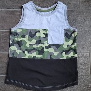 Kids Grey Camo Curved Tank Top Tee Shirt w/Pocket